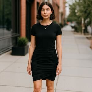 NWT INC Black Short Sleeve Ruched Dress Sz Small